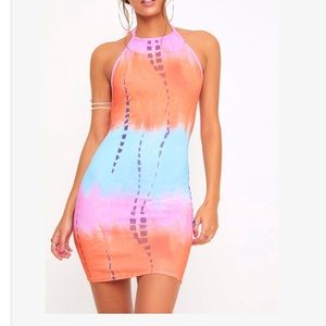Orange tie dye bodycon dress